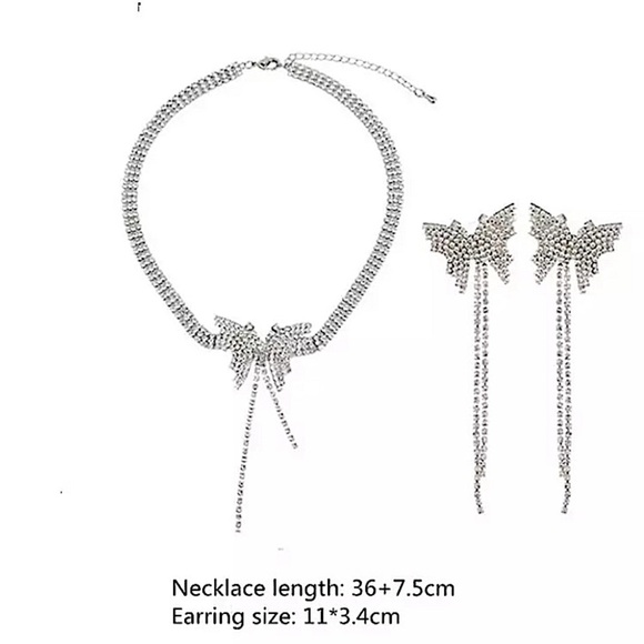 Butterfly Crystal Tassel Choker Rhinestone Necklace - Picture 10 of 10